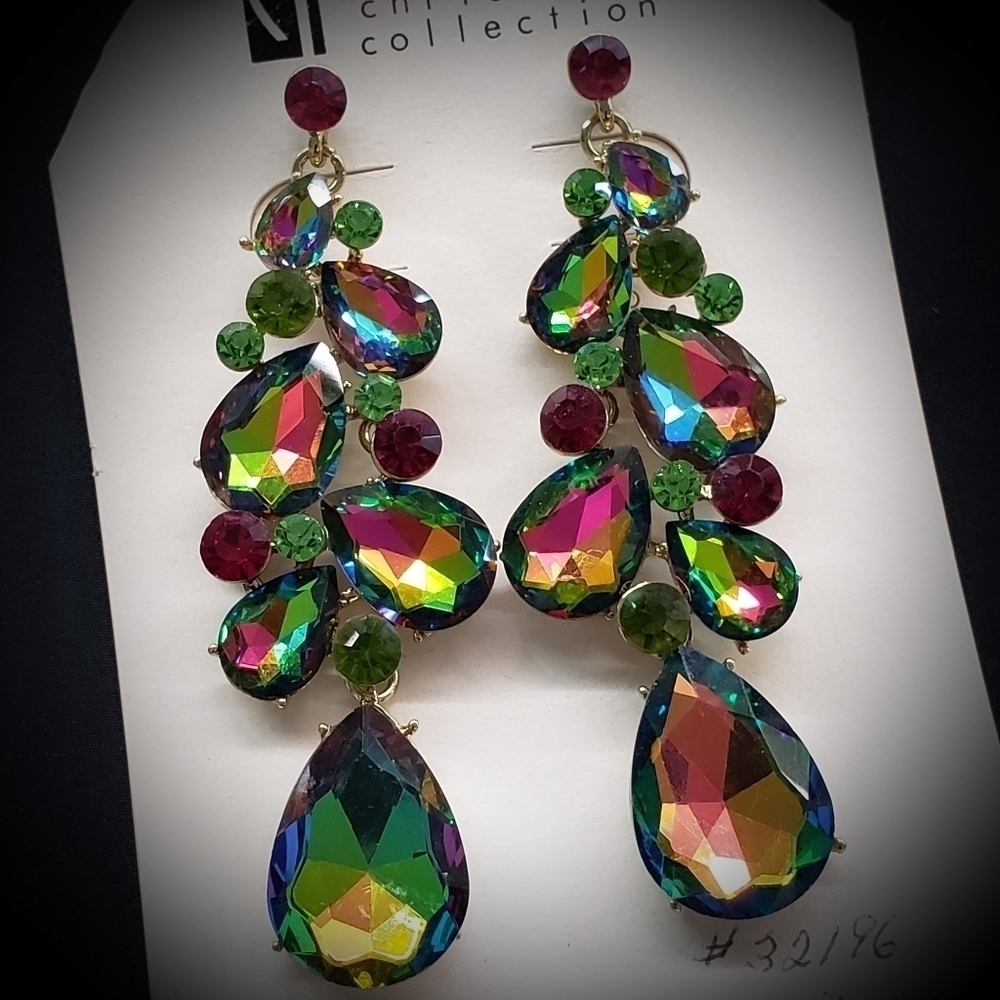 Green AB Crystal Color Change Chandelier Earrings